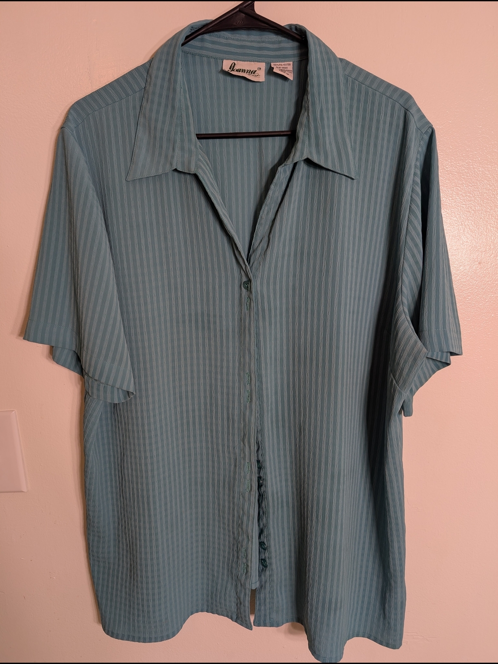 Vintage Teal Striped Button-Up Shirt